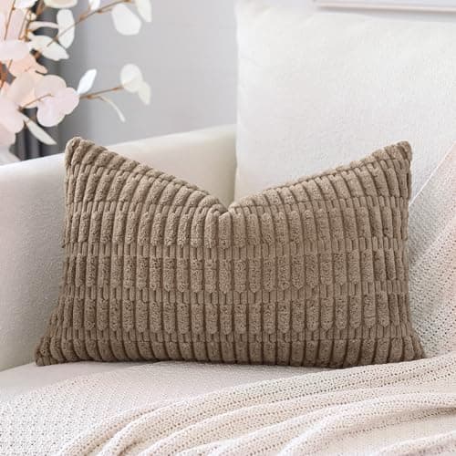 Image of Artscope Corduroy Set of 1 Cushion Cover 30x50 cm Super Soft Boho Striped Lumbar Pillow Covers Case Decorative Modern Cushion Covers for Sofa Couch Bedroom Car Decor Brown