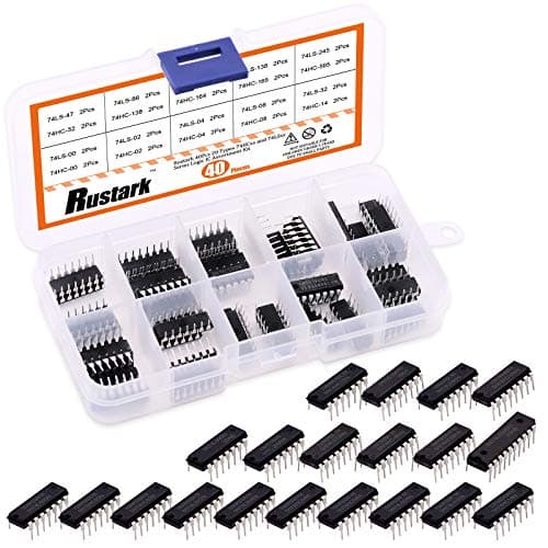 Image of Rustark 40Pcs 20 Types 74HCxx and 74LSxx Series Logic IC Assortment Kit, High-Speed Low-Power Integrated Circuit Chip with Store Case