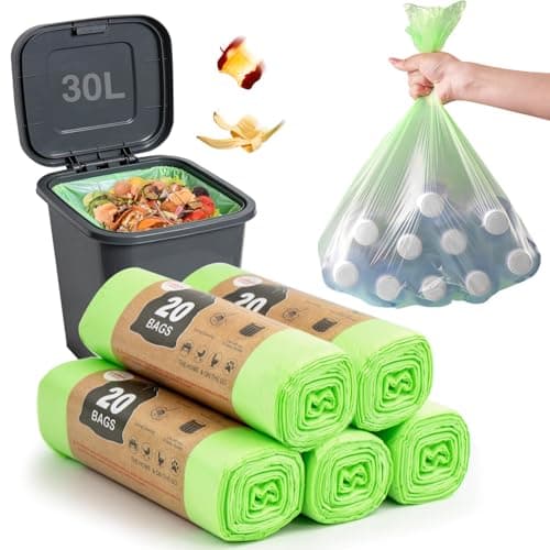 Image of Bin Bags 30L Compostable Food Waste Bags - 100 Count Bin Liners Biodegradable, Food Waste Bags Recycling Bags for Kitchen,Bathroom,Office,Home,Garden,Pet