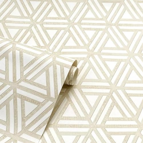 Image of SOPHIE LAURENCE Brown and White Trellis Wallpaper – Geometric 3D Japandi Wood Natural Feature Wall, Spongeable, Wet Removable, Paste The Paper (Full Roll)