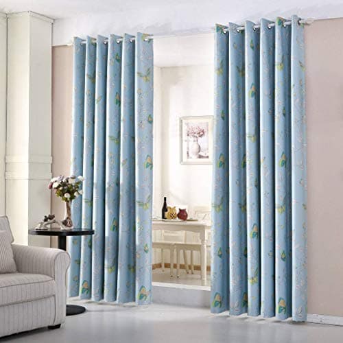 Image of John Aird Butterfly Thermal Blackout Eyelet Curtains (Blue, 66" Width x 72" Drop)