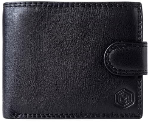 Image of MOIRENTO Men's Wallet — Genuine Black Nappa Leather, RFID Blocking, 7 Card Slots, Coin Pocket, Photo ID Window, Bifold, Trifold, Gift for Him, UK