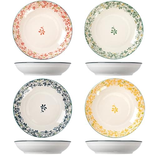 Image of TuYines Ceramic Deep Dinner Plates Set of 4 Patterned,8 Inch Ceramic Dessert Plates,Salad Plates Set,Dinnerware Set for Pasta Bowls,Ramen Microwave & Dishwasher Safe