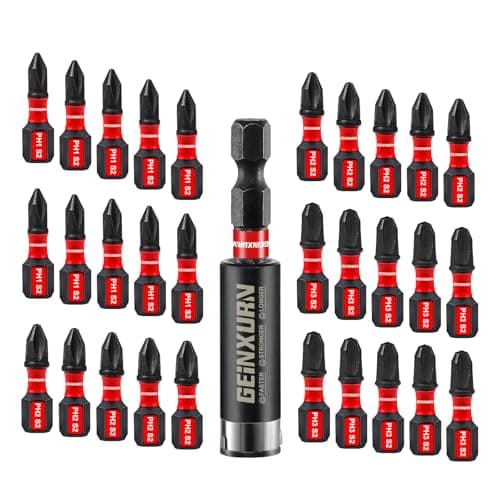 Image of GEINXURN Impact Tough Phillips 25 mm Magnetic Screwdriver Bit Set, 30 Pieces PH1 PH2 PH3 Insert S2 Steel Drill Driver Bits with 1Pcs Impact Bit Holder, Bulk