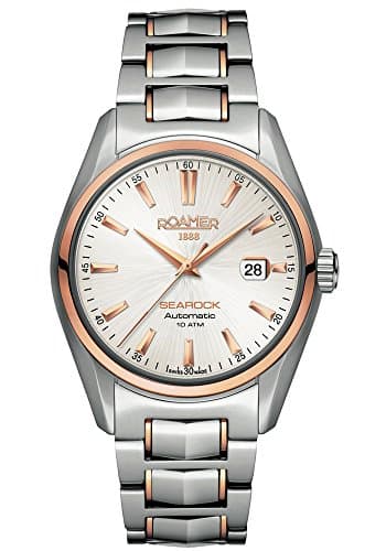 Image of Roamer Searock Men's Automatic Watch with White Dial Analogue Display and Silver Stainless Steel Bracelet 210633 49 25 20