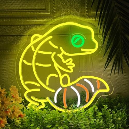 Image of Leopard Gecko Neon Sign, Dimmable Reptile Neon Light Sign for Wall Decor, Animal Themed Led Light Up Signs for Kids Birthday Party Presents Bedroom Living Room Home Decorations