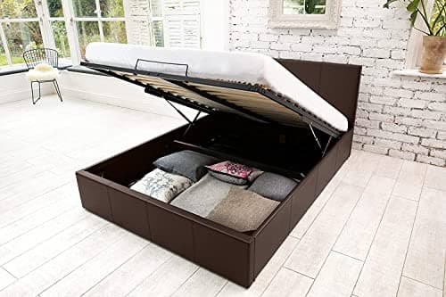 Image of SANA SLEEP 5FT King Size Modern Pia Ottoman Gas Lift Storage Faux Leather Bed - Brown