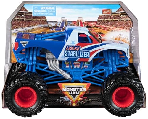 Image of Monster Jam, Official Lucas Stabilizer Monster Truck, Collector Die-Cast Vehicle, 1:24 Scale, Kids’ Toys for Boys and Girls Aged 3 and up, Blue