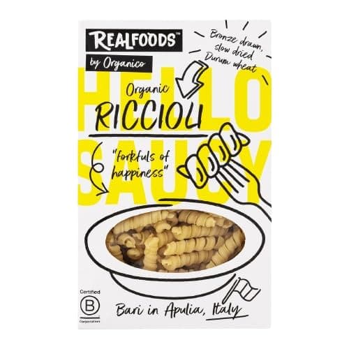 Image of Realfoods by Organico | Organic Riccioli Pasta – Bronze-Cut, Slow-Dried, Traditional Italian Pasta from Bari, Puglia – Premium Quality, Authentic Taste, 500g