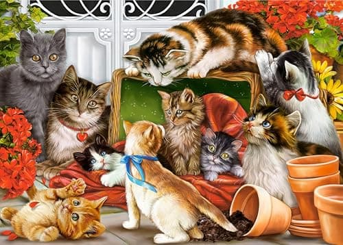 Image of Jigsaw Puzzles for Adults 1000 Piece Cats in Garden 27.56 x 19.69 Inch Educational Challenge for Kids 1000 Pieces Cats Puzzles