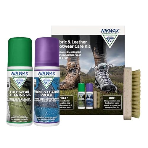 Image of Nikwax FABRIC & LEATHER FOOTWEAR CARE KIT includes Cleaner for Waterproof Shoes & Spray On Waterproofer for Footwear with Shoe Brush, Highly Effective Cleaning and Waterproofing Footwear Products