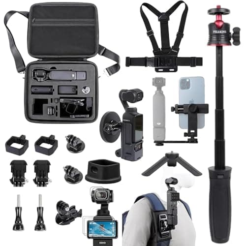 Image of PellKing Accessories Kit for Osmo Pocket 3,Included Carrying Case,Magnetic Mount,Phone Monitor Holder,Selfie Stick,Mini Tripod,Desk Support Mount,Shoulder Strap,Chest Strap,Screen Protector,and Other
