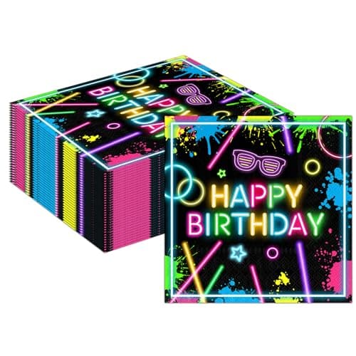 Image of MORAINJAY 40 PCS Neon Party Napkins, Glow Birthday Paper Napkins, Teens and Adults Theme Party Tableware Decorations and Party Supplies