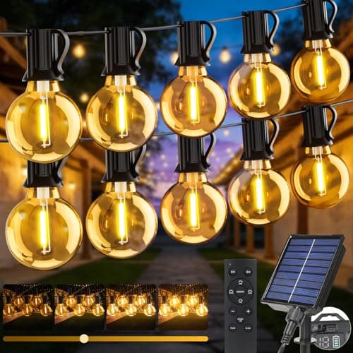 Image of Solar String Lights Outdoor Garden, 15M/50FT USB & Solar Powered Dimmable Festoon Lights with Remote, Timer, IP65 Waterproof LED G40 Bulbs, Outside Light for Patio Pergola Gazebo Fence Party Decor