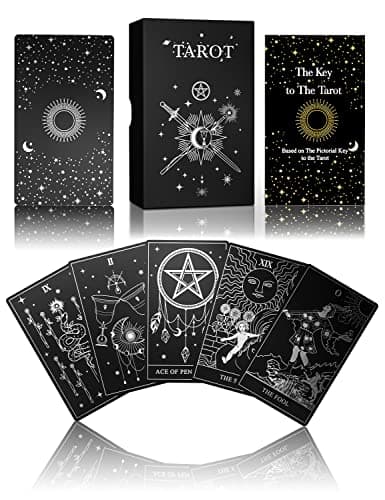 Image of WJPC Silver Foil Tarot Cards with Guide Book Set&Gift Box for Beginner& Expert. Original Design Tarot Decks Cards Decks (Silver)
