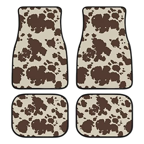 Image of Cow Car Floor Mats Set of 4,Brown Cow Animal Print Vehicle Front Rear Carpets Mat Stylish Car Floor Carpets Rugs Non-Slip Auto Foot Mats Cushioned Car Accessories Universal Fit for Car SUV Truck Van