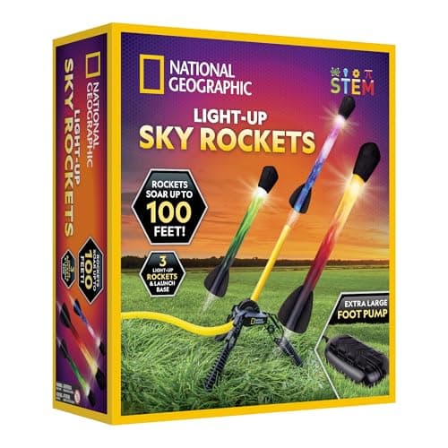 Image of NATIONAL GEOGRAPHIC Air Rocket Launcher Toy – LED Foam Rocket Launcher Science Kit for Kids, Jump and Launch Kid-Powered Foam Air Rockets up to 30.5 Meters, Kids Outdoor Activities, STEM Toys