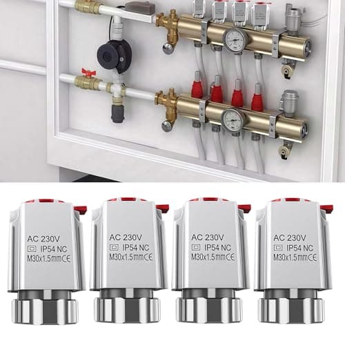 Image of AC 230V Actuator for Underfloor Heating, M30 x 1.5mm Electric Thermal Actuator Floor Heating Valve Actuator for Most Manifolds for Zone Control On/Off Status Visible (4 pcs)