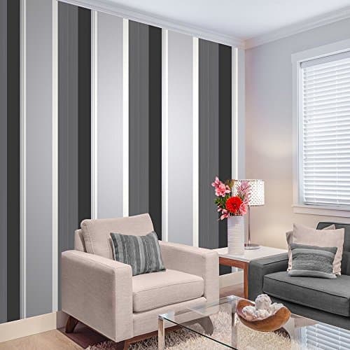 Image of Stripe Wallpaper Bold Charcoal Grey Black White Silver Luxury Modern