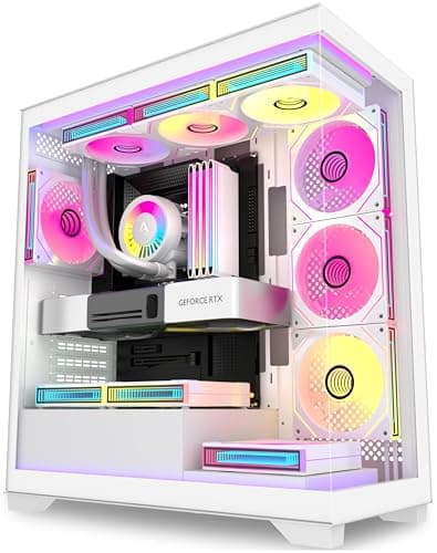 Image of ANSAITE ATX PC Case Pre-Installed 7 × 120mm PWM ARGB Fan,Mid Tower Computer Case with Full-View Dual Tempered Glass, Gaming PC Case With Type-C,360mm Radiator Support,White,C09