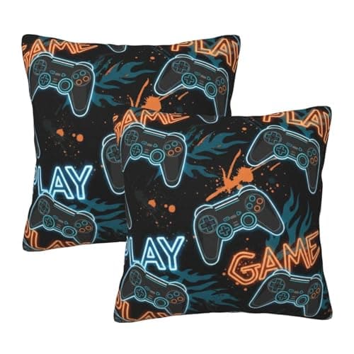 Image of Pack of 2 Decorative Throw Pillow Covers 45x45 cm, Aesthetic Soft Plush Pillowcase Square Cushion Case with Zipper for Couch Sofa Living Room Bedroom Home Decor (Cool Game Controller)