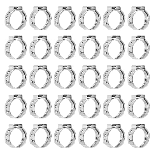 Image of sourcing map 40Pcs 12.8-15.2mm Single Ear Hose Clamps 304 Stainless Steel Polished Stepless Hose Clamp for Automobile Pipe Connections Home Appliance Wiring and Pipes, Silver