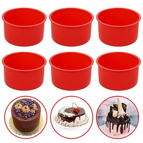 Image of Xinzistar 6 Pcs Silicone Cake Mould for Baking, 4 Inch Non-Stick Round Cake Pan Cake Tins Bakeware Baking Molds Tins for Mousse Muffin Pudding Cupcake Bread (Red)