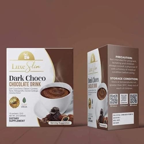 Image of RKS BEAUTY PRODUCTS Luxe Slim Dark Choco Chocolate Drink 10 Sachets,26.00 g (Pack of 10)