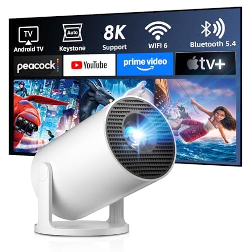 Image of 2026 Ultra Smart Projector Built-in Apps,12000 Lumens,HY300Pro+ Short Throw Projectors 4K&8K Support, Mini Projector with WiFi 6 Bluetooth,Auto Keystone,Movie Bedroom Proyector for Android-Black&White