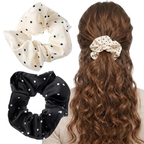 Image of 2 Pcs Large Hair Scrunchies for Women, Ymapinc Polka Dot Hair Accessories, Soft Silk No-Damage Sleep Scrunchies for Thick Long Hair Styling