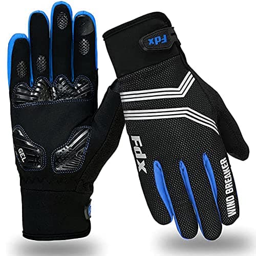 Image of FDX Full Finger Winter Cycling Gloves - Warm Windproof, Mountain Bike Gloves Anti-Slip Padded Palm, Touchscreen, Breathable, Water Resistant MTB Racing and Running Mitts for Men Women (Blue, XL)