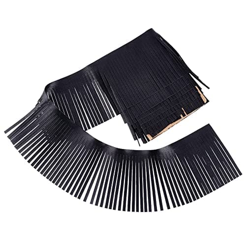 Image of PH PandaHall 2 Yards Leather Fringe Trim, 4 Inch PU Leather Tassels Black Tassel Trim DIY Dance Skirt Tassel Fringe Wrap Cover for DIY Dance Skirt Costume Bag Home Decor Sewing Crafts