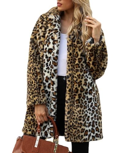 Image of TOPONSKY Womens Winter Warm Lapel Faux Fur Fuzzy Coat Jacket Overcoat, Cd Leopard Brown, Medium
