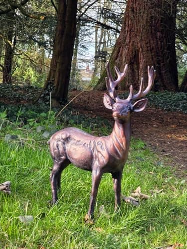 Image of F&G Supplies Farm and Garden Cast Aluminium Standing Stag Garden Ornament Bronze Finish 67cm tall - stunning!
