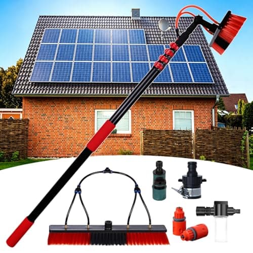 Image of Telescopic Water Fed Pole Brush, Manual Long Reach Cleaning Tool – Fits Garden Hose, 55cm Brush Head, for Washing Solar Panels, Windows, Cars, Boats – Lightweight Carbon Fibre 6m/20ft