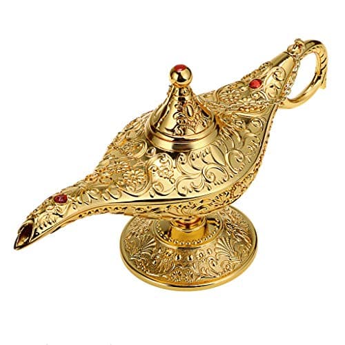 Image of IGNPION Aladdin Lamp Legend Magic Genie Light Classic Home Office Table Ornament Vintage Decoration with Gift Box (Golden)