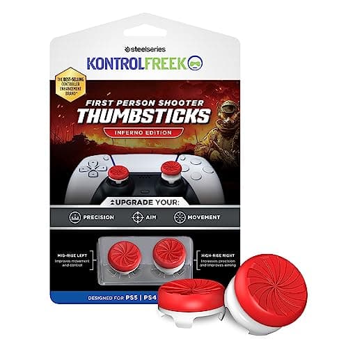 Image of KontrolFreek FPS Freek Inferno for Playstation 4, PS4 and Playstation 5, PS5 Controller, Performance Thumbsticks, 1 High-Rise, 1 Mid-Rise, Red/white