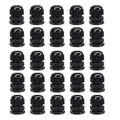 Image of AVARTEK 25 Pack 20mm Nylon Cable Glands, Suitable for 6-12mm, M20 Thread IP68 Gland Connectors (Black)