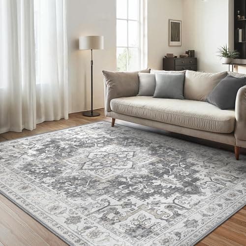 Image of GENIMO Washable Large Grey Rug 160x230cm for Living Room,Soft Durable Non-Slip Short Pile Carpet, Easy to Clean for Dining Room & Home Office