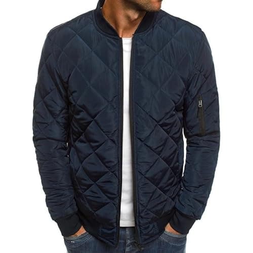 Image of Beokeuioe Quilted Jacket without Hood, Lightweight Down Jacket, Hiking Bomber Jacket, Winter Jacket, Men's Outdoor Jackets, Puffer Men's Jackets, Solid Color, Cotton, Softshell Jacket, Transition