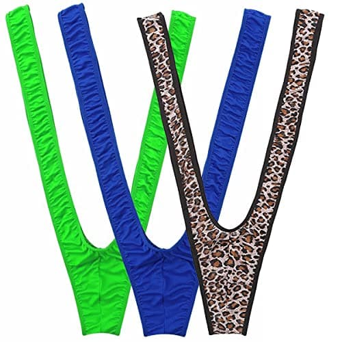 Image of VemeFufu String Borat Mankini for Men Funny UK Hot Swimming Men's Thong Swimsuit Joke Birthday Christmas Xmas Santa Novelty Secret Gift Green Blue Leopard Print