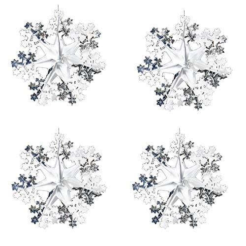 Image of Silver/White Christmas 2 Tone Foil Ceiling Decorations - Set 4 40cm Star Snowflakes