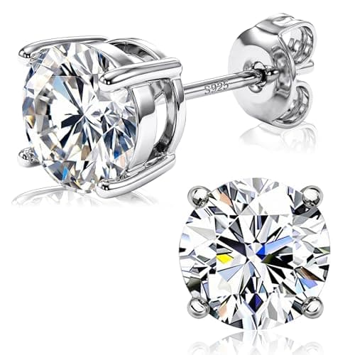 Image of ORAZIO 925 Sterling Silver Stud Earrings for Women Men Round Simulated Diamond Halo Earrings Square Heart Cubic Zirconia Stud Earrings Dainty Bridal Earrings Jewelry for Brides Bridesmaids Wedding