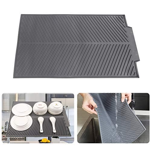 Image of Folding Draining Mat, 43x33CM Silicone Draining Board Mats Dish Drying Mat Flume Drain Board Drainer Mat for Kitchen Universal Drain Board