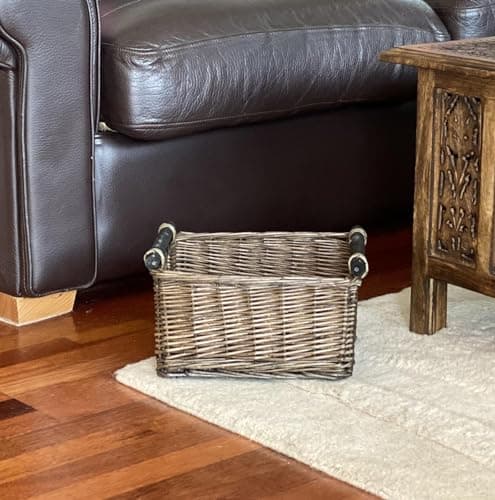 Image of Kitchen Log Fireplace Wicker Storage Basket With Handles Xmas Empty Hamper Basket [Oak,Small 31X25X16Cm]