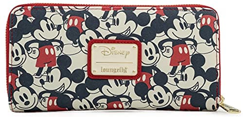 Image of Loungefly Disney Mickey & Minnie Mouse Wallet Zip Around Clutch Faux Leather, Multicolor, Zippered Wallet