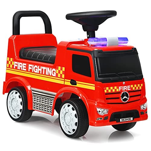 Image of COSTWAY Ride On Push Car, Licensed Toddler Walker with Steering Wheel, Horn, Headlights, Under Seat Storage, Foot to Floor Slider Riding Toy for Boys Girls (Fire Engine)