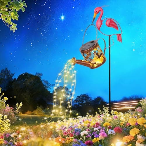 Image of Solar Watering Can Lights,Solar Lights Outdoor Garden Decor,Flamingo Solar Garden Lights Outdoor,Waterproof Lanterns Watering Can Lights,Decor for Path Patio Porch Lawn,Gardening Gifts for Mom Women
