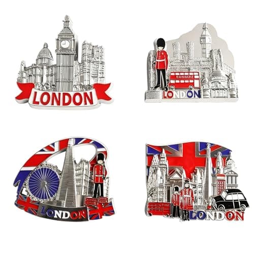 Image of 4PCS London Fridge Magnets Set – 3D Metal British Souvenirs, Double-Decker Bus, Tower Bridge, Union Jack, London Icons Decorative Kitchen Magnets, England Souvenirs Gifts for Friends & Family – Silver
