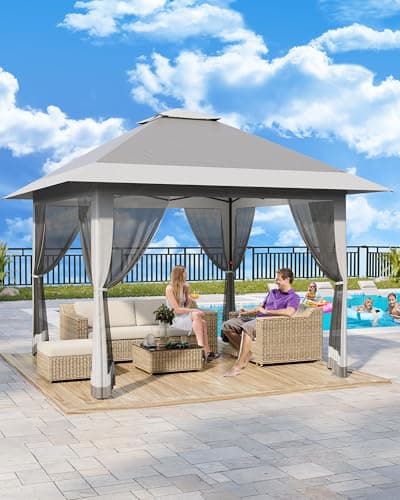 Image of 4m x 4m Pop Up Gazebo, Heavy Duty Waterproof Garden Tent with 4 Mesh Sides & Metal Frame, Instant Marquee Canopy Shelter for Patio, Parties, Weddings & Outdoor Events - Grey